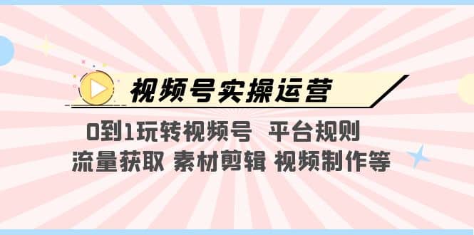 视频号实操运营，0到1玩转视频号 平台规则 流量获取 素材剪辑 视频制作等