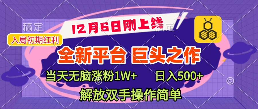 全新引流平台，巨头之作，当天无脑涨粉1W+，日入现500+，解放双手操作简单